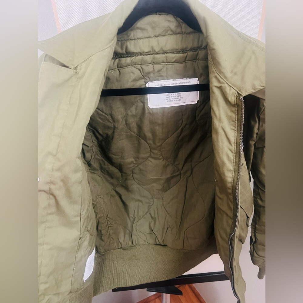 💣🫒DENIMDUNGREE GREEN AVIATOR BOMBER JACKET W/PATCH WORK SIZE X-S/SMALL - Picture 6 of 11